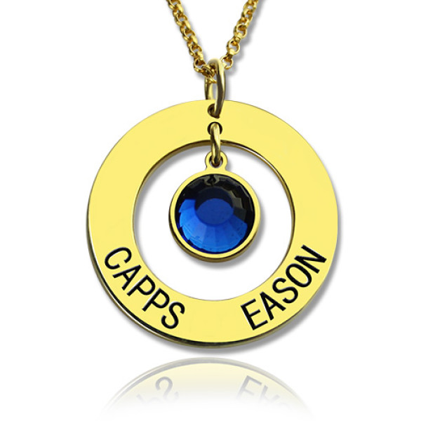 Personalised Circle Name Necklace With Birthstone 18ct Gold Plated Silver  - All Birthstone™