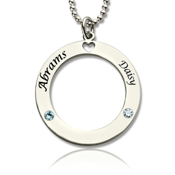 Engraved Circle of Love Name Necklace with Birthstone Silver  - All Birthstone™