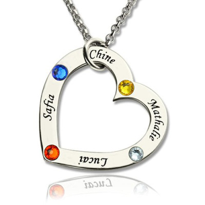 Mother Heart Necklace with Name  Birthstone Sterling Silver  - All Birthstone™