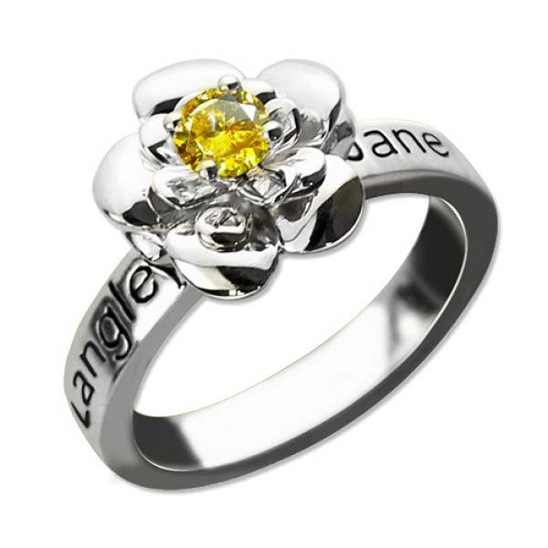 Promise Rose Ring Engraved Name  Birthstone Sterling Silver  - All Birthstone™