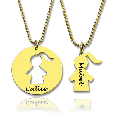 Mother and Child Necklace Set with Name 18ct Gold Plated - All Birthstone™