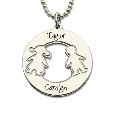 Circle Necklace With Engraved Children Name Charms Sterling Silver - All Birthstone™