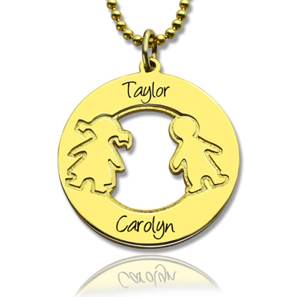 Circle Necklace Engraved Children Name Charms 18ct Gold Plated Silver925 - All Birthstone™