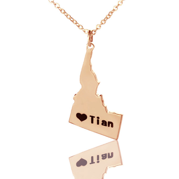 Idaho State USA Map Necklace With Heart  Name Rose Gold - All Birthstone™