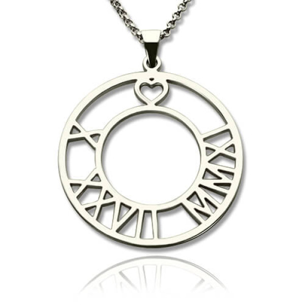 Circle Roman Numeral Disc Necklace Sterling Silver - All Birthstone™