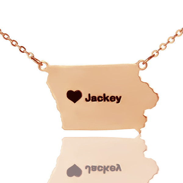Iowa State USA Map Necklace With Heart  Name Rose Gold - All Birthstone™