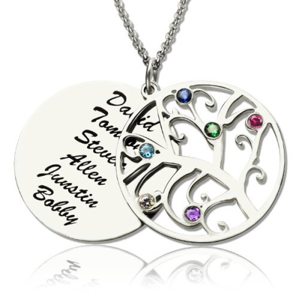 Family Tree Pendant Necklace With Birthstone Silver  - All Birthstone™