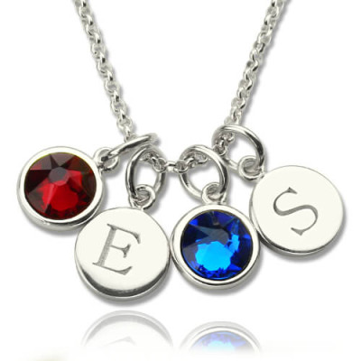 Personalised Double Initial Charm Necklace with Birthstone  - All Birthstone™
