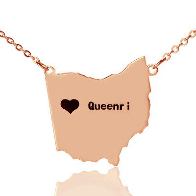 Custom Ohio State USA Map Necklace With Heart  Name Rose Gold - All Birthstone™