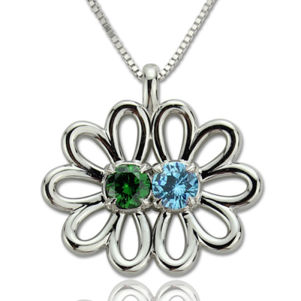 Personalised Double Flower Pendant with Birthstone Sterling Silver  - All Birthstone™