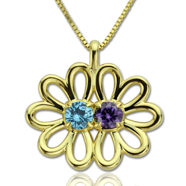 Personalised Double Flower Pendant with Birthstone 18ct Gold Plated Silver  - All Birthstone™