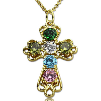 Personalised Cross necklace with Birthstones Gold Plated Silver  - All Birthstone™