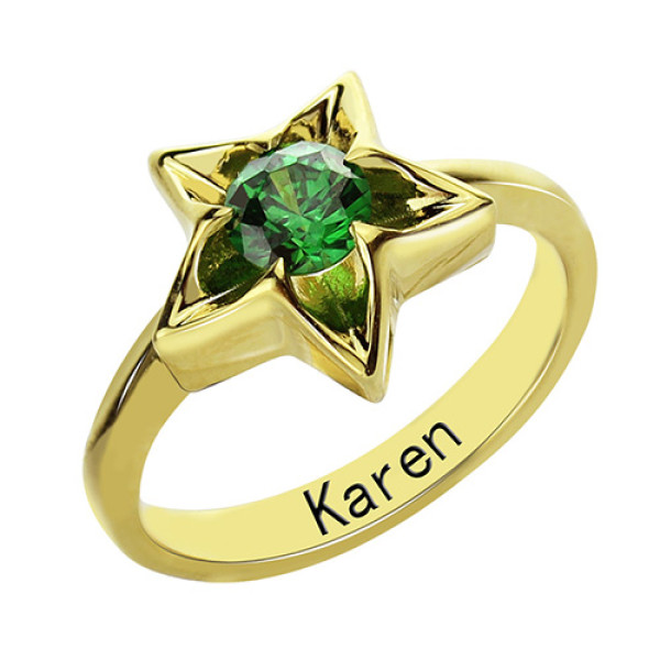 Personalised Star Ring with Birthstone Gold Plated Silver  - All Birthstone™