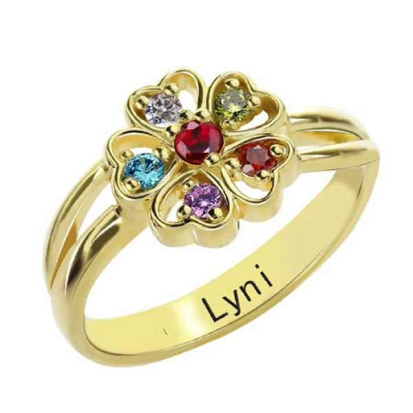 Birthstone Flower Promise Ring with Name 18ct Gold Plated  - All Birthstone™