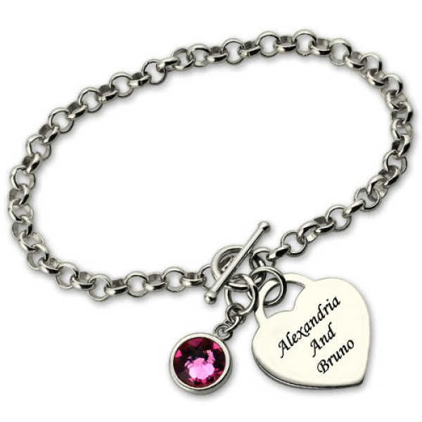 Personalised Charm Bracelet with Birthstone  Name Sterling Silver  - All Birthstone™