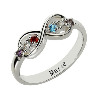 Sterling Silver or Rose Gold Personalised Infinity Name plate Rings for Her - All Birthstone™