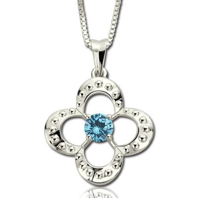 Birthstone Four Clover Good Lucky Charm Necklace Sterling Silver  - All Birthstone™