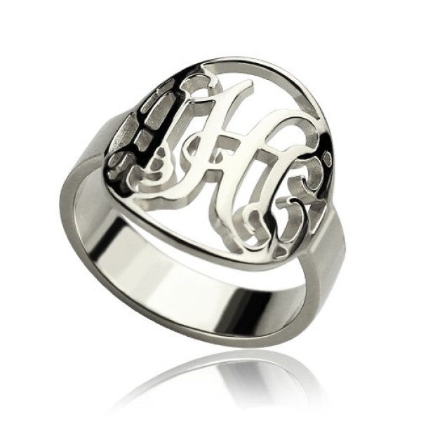 Cut Out Monogram Initial Ring Sterling Silver - All Birthstone™