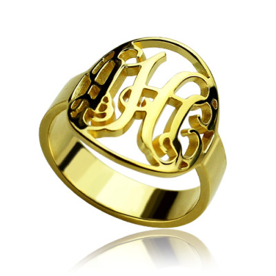 Custom Circle Cut Out Monogrammed Ring 18ct Gold Plated - All Birthstone™