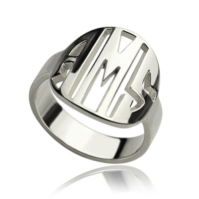 Personalised Cut Out Block Monogram Ring Sterling Silver - All Birthstone™
