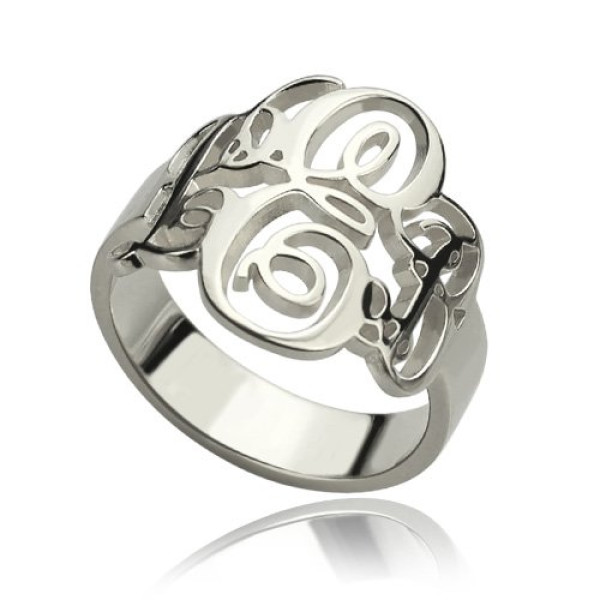 Personalised Fancy Monogram Ring Sterling Silver - All Birthstone™
