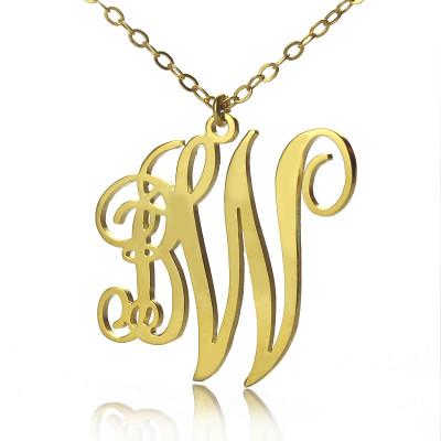 Personailzed Vine Font 2 Initial Monogram Necklace 18ct Gold Plated - All Birthstone™