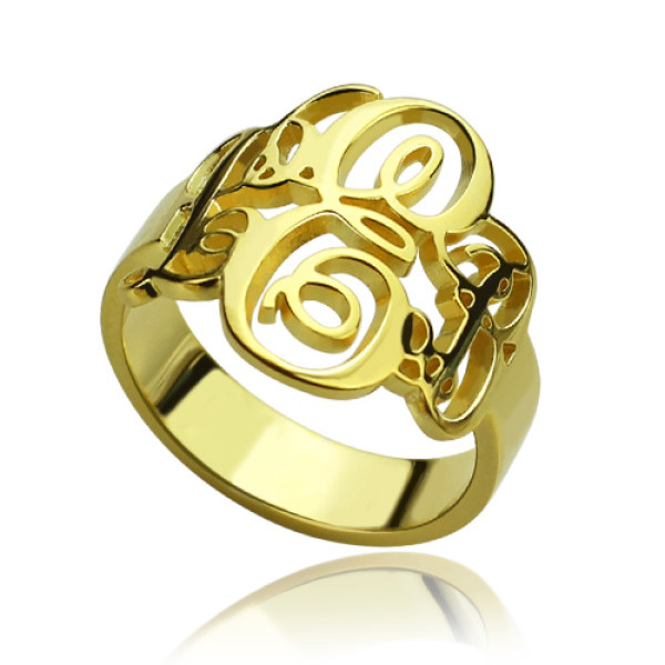 Interlocking Three Initials Monogram Ring 18ct Gold Plated - All Birthstone™
