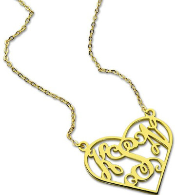 Cut Out Heart Monogram Necklace 18ct Gold Plated - All Birthstone™