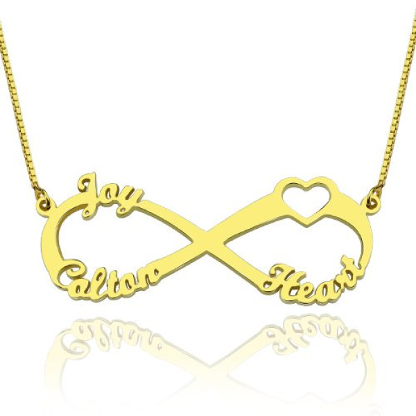 Heart Infinity Necklace 3 Names 18ct Gold Plated - All Birthstone™