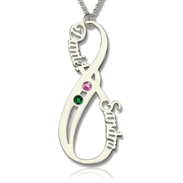 Birthstone Infinity Eternity Necklace Double Name  - All Birthstone™