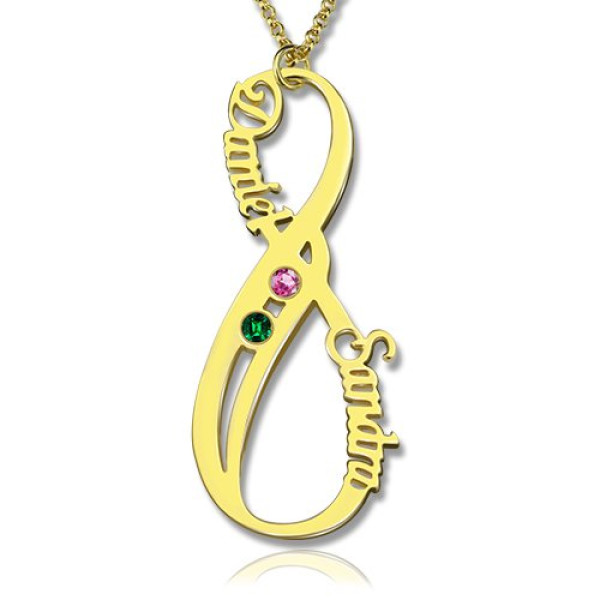 Vertical Infinity Name Necklace with Birthstones 18ct Gold Plated  - All Birthstone™