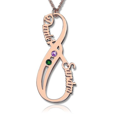 Vertical Infinity Sign Necklace with Birthstones 18ct Rose Gold Plated  - All Birthstone™