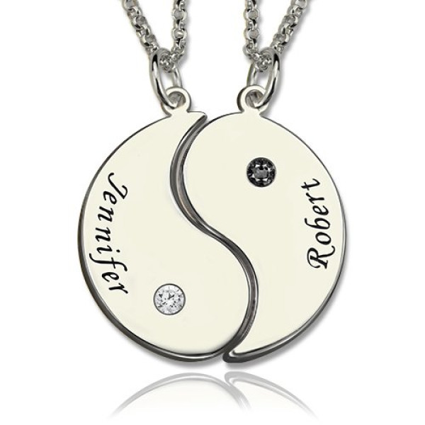 Gifts for Him  Her - Yin Yang Necklace Set with Name  Birthstone  - All Birthstone™