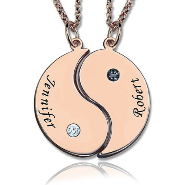Yin Yang 2 names Necklace with Birthstone Rose Gold  - All Birthstone™