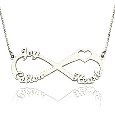 Heart Infinity Necklace 3 Names Sterling Silver - All Birthstone™