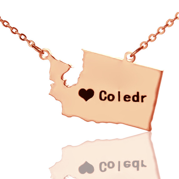 Washington State USA Map Necklace With Heart  Name Rose Gold - All Birthstone™