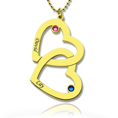 Custom Birthstone Heart in Heart Name Necklace 18ct Gold Plated  - All Birthstone™