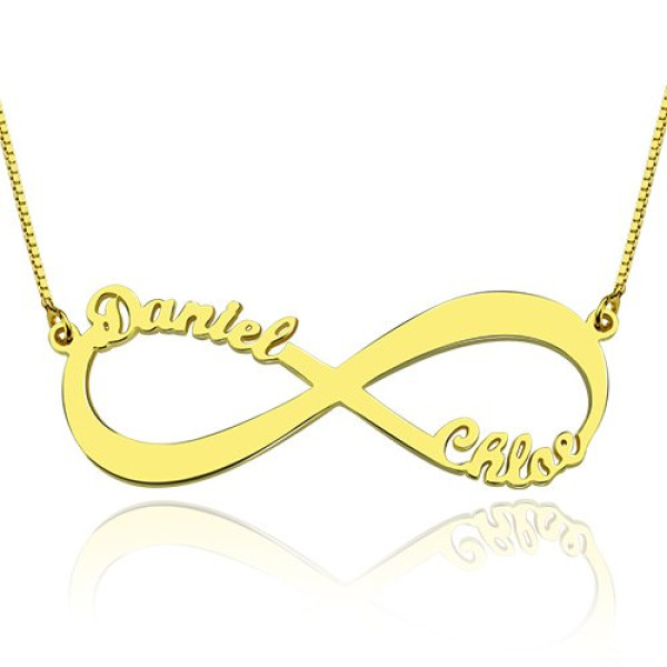 18ct Gold Plated Infinity Necklace Double Name - All Birthstone™