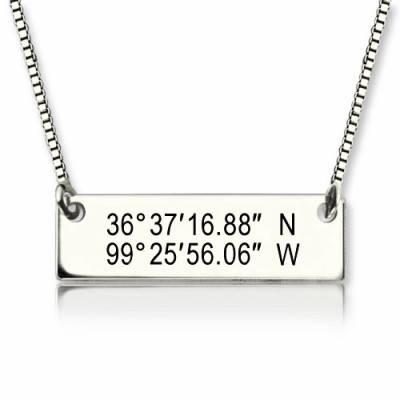 Custom Silver Latitude Longitude Coordinates Address Necklace - All Birthstone™