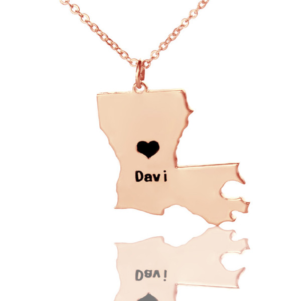 Custom Louisiana State Shaped Necklaces With Heart  Name Rose Gold - All Birthstone™