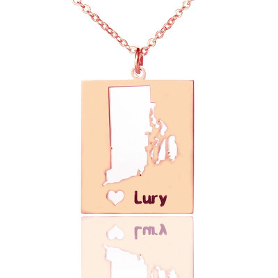 Personalised Rhode State Dog Tag With Heart  Name Rose Gold Plate - All Birthstone™