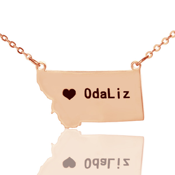 Custom Montana State Shaped Necklaces With Heart  Name Rose Gold - All Birthstone™