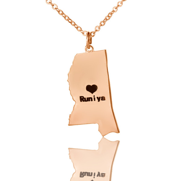 Mississippi State Shaped Necklaces With Heart  Name Rose Gold - All Birthstone™
