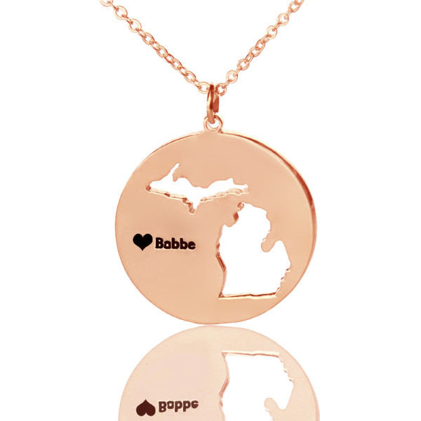 Custom Michigan Disc State Necklaces With Heart  Name Rose Gold - All Birthstone™