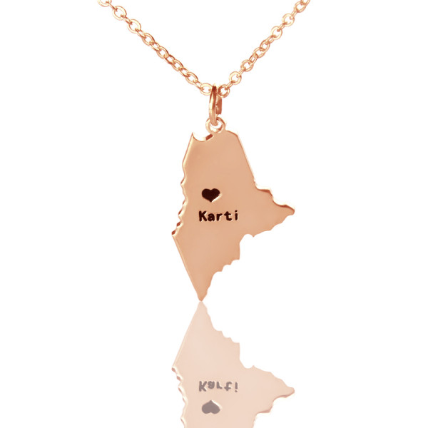 Custom Maine State Shaped Necklaces With Heart  Name Rose Gold - All Birthstone™