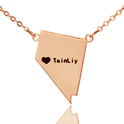 Custom Nevada State Shaped Necklaces With Heart  Name Rose Gold - All Birthstone™
