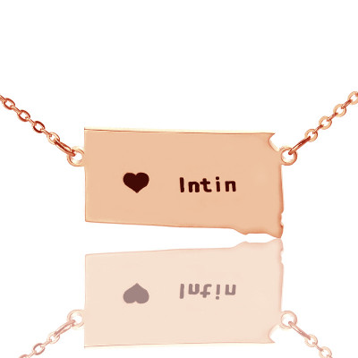 South Dakota State Shaped Necklaces With Heart  Name Rose Gold - All Birthstone™