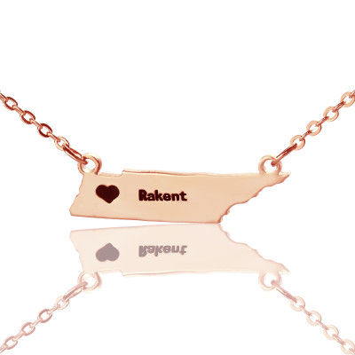 Custom Tennessee State Shaped Necklaces With Heart  Name Rose Gold - All Birthstone™