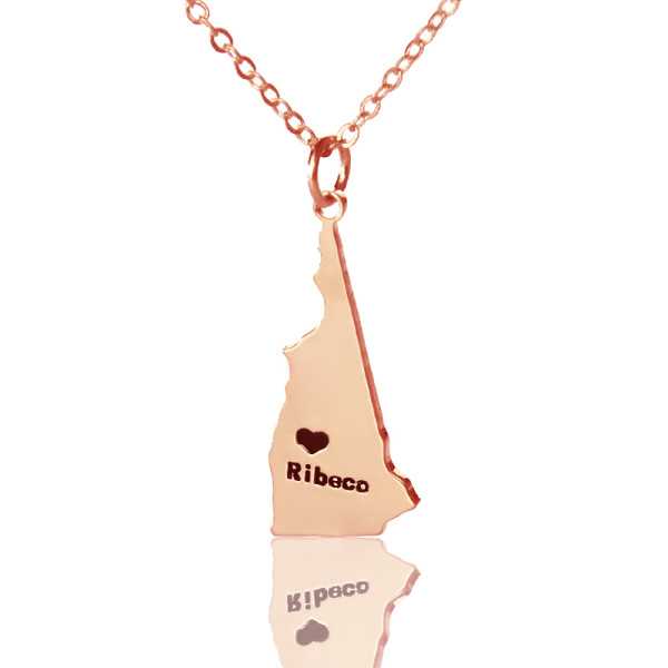 Custom New Hampshire State Shaped Necklaces With Heart  Name Rose Gold - All Birthstone™