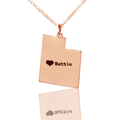 Custom Utah State Shaped Necklaces With Heart  Name Rose Gold - All Birthstone™